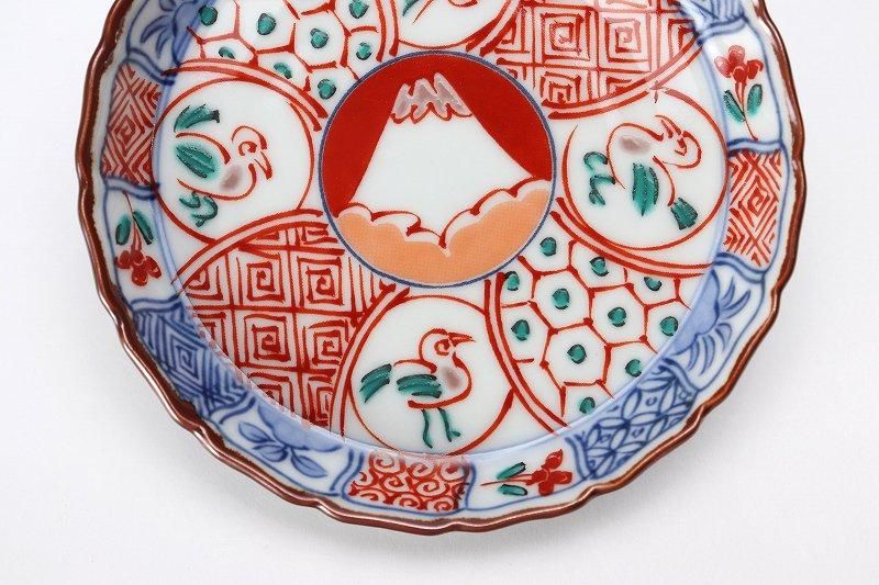 与山窯 色絵祥瑞富士山図 立渕皿