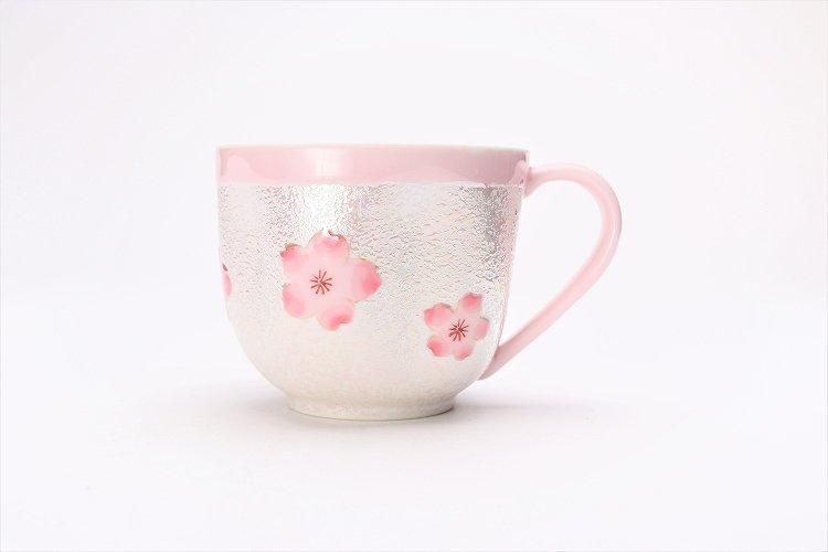 田清窯 薄ピンク釉虹彩桜 桜型マグカップ