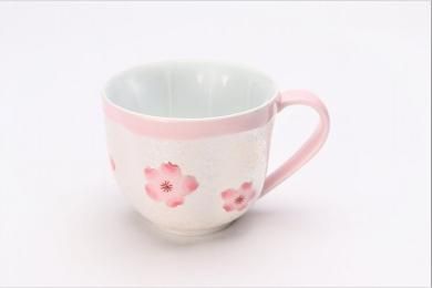 ☆田清窯　薄ピンク釉虹彩桜　桜型マグカップ