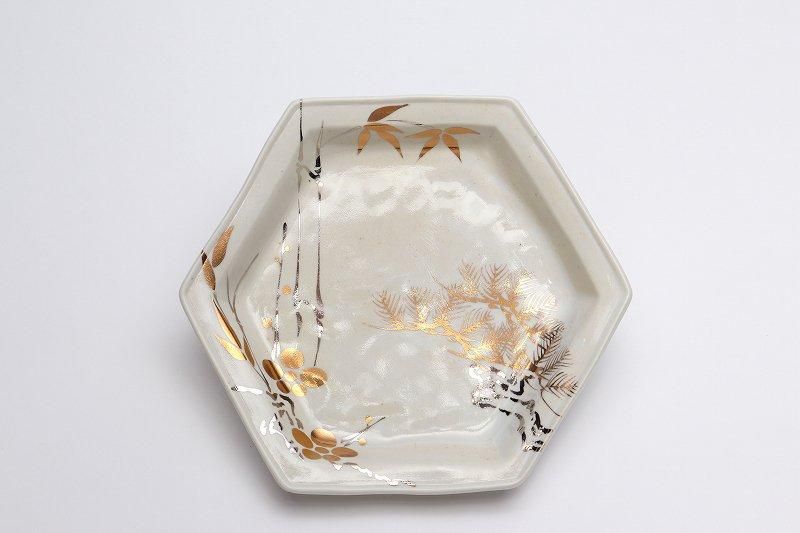 二重角渦福 深皿 宝絵 三彩折鶴松梅 骨董品