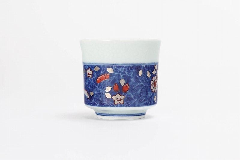 SAKURAYA】希少な本人作品【色絵 墨色藍色墨はじき瑞花文酒器