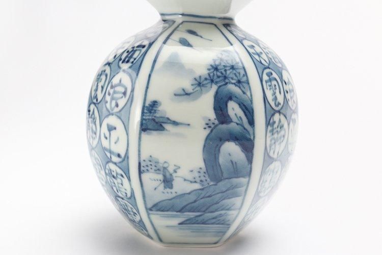 ☆【20％OFF】アウトレット 魯山窯 染付間取山水瓢型花瓶