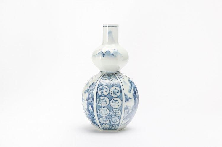 ☆【60％OFF】アウトレット 魯山窯 染付間取山水瓢型花瓶 - 有田焼の