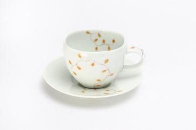 ★【20％OFF】アウトレット　一峰窯　ワイヤープランツ(橙)　コーヒー碗皿