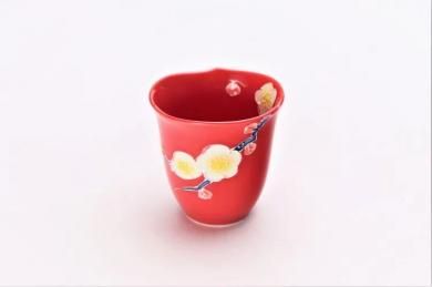 ★【20％OFF】アウトレット　文山窯　赤釉花輪花　ミニカップ