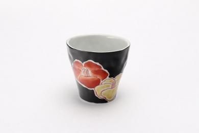 ★【20％OFF】アウトレット　菊祥陶器　錦黒塗椿　なぶりミニコップ
