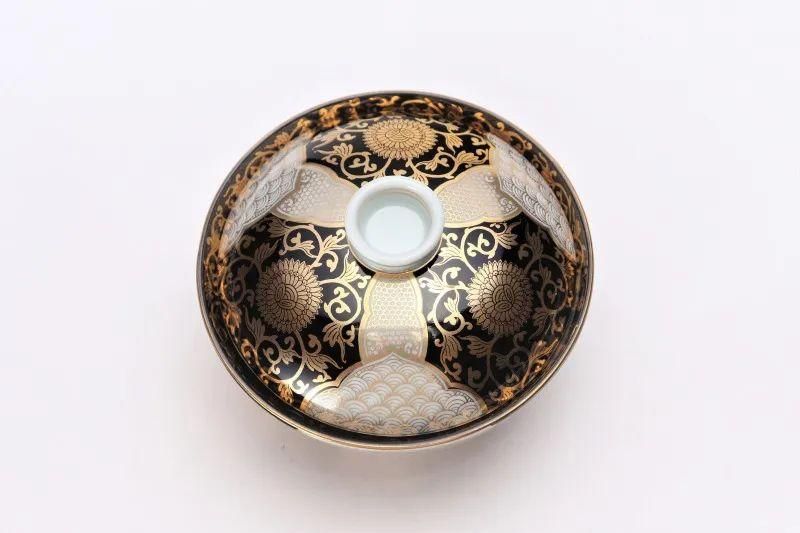 有田焼 徳幸窯 青地金彩菊華紋 蓋物