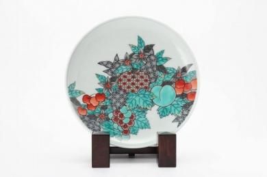 今右衛門　色絵　柘榴紋大皿　送料込み251010 送料無料】 十四代今泉今右衛門 作 色絵薄墨墨はじき柘榴文盃中古品