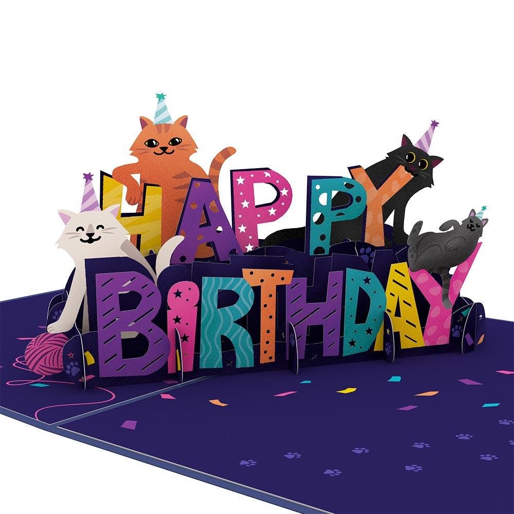 Happy Birthday Cats 3D card<br>ϥåԡСǡå