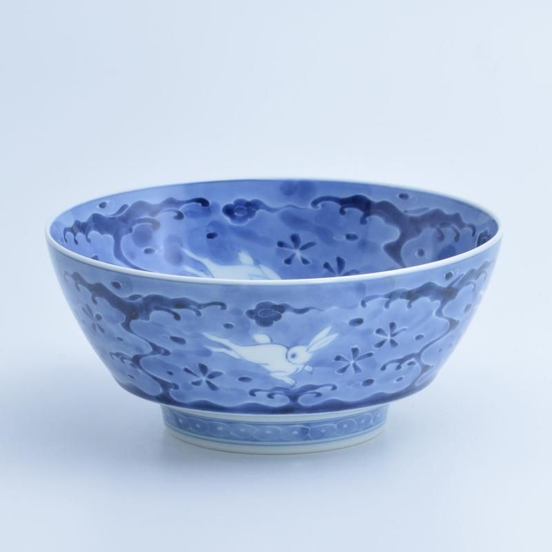 墨弾き波兎 | ラーメン鉢レンゲセット - 有田焼のまるぶんオンライン