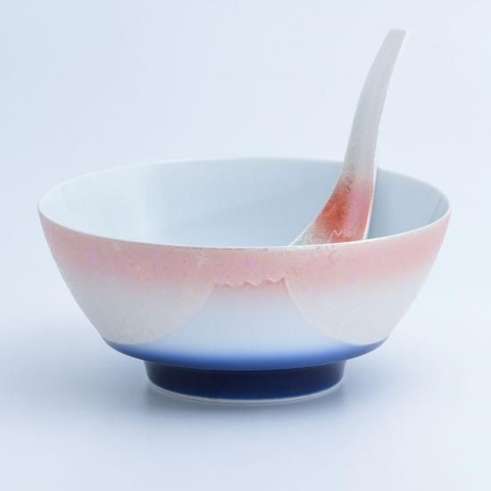 有田焼【究極のラーメン鉢】ペアセット　 金彩・プラチナ、レンゲ付き 夕富士 | 究極のラーメン鉢レンゲセット - 有田焼のまるぶん