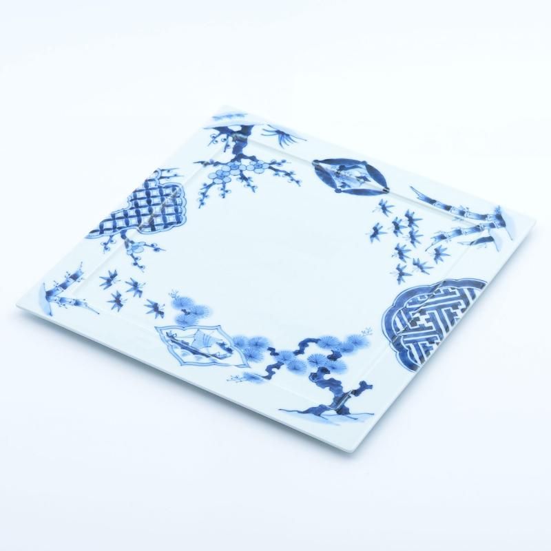 有田焼 吉右衛門窯：ポインセチア スクエアディナープレート☆ 有田焼 吉右衛門窯：ポインセチア スクエアディナープレート