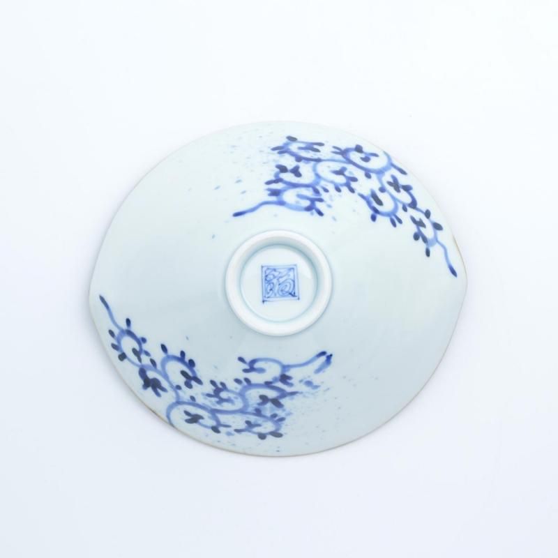 有田焼 福泉窯：染付牡丹唐草 手造二方押傘型向付 2客セット☆ 牡丹蛸