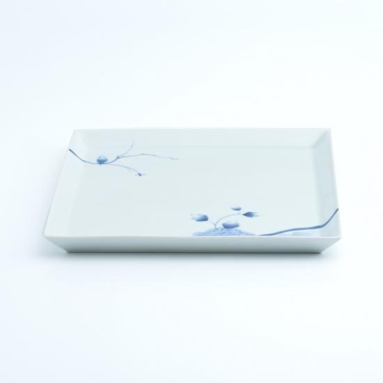 有田焼青白泡模様三つ足多用皿料亭10枚四角皿角反り皿