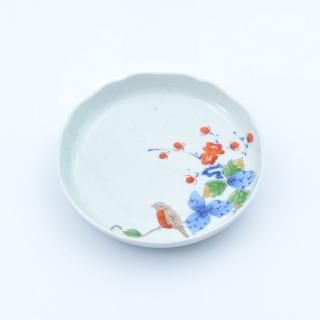 花と蝶の手描き陶器皿　有田焼　古美術　骨董品　有田山　栞岳作 赤絵花蝶文 フルーツ皿 | 文青シリーズ - 有田焼のまるぶん