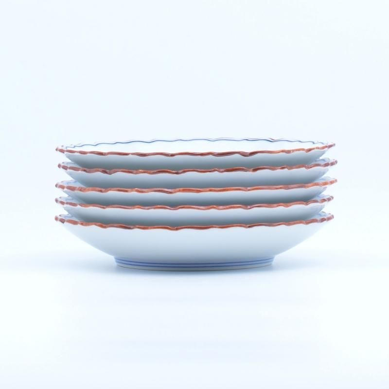 有田焼 渕錆刷毛朱ライン 角向付 業務用 10枚 有田焼 渕錆刷毛朱ライン