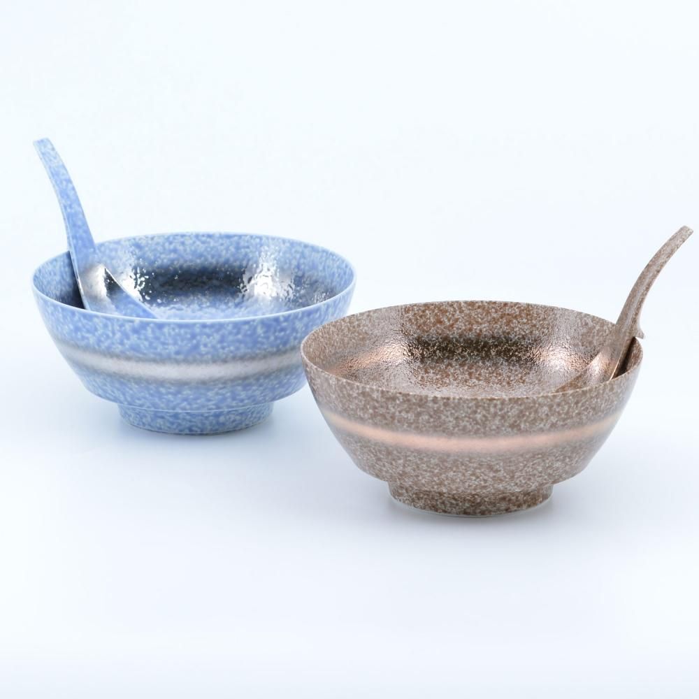 有田焼【究極のラーメン鉢】ペアセット 金彩・プラチナ、レンゲ付き