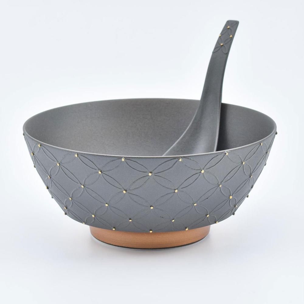 七宝繋ぎ（黒） | 究極のラーメン鉢レンゲセット - 有田焼のまる