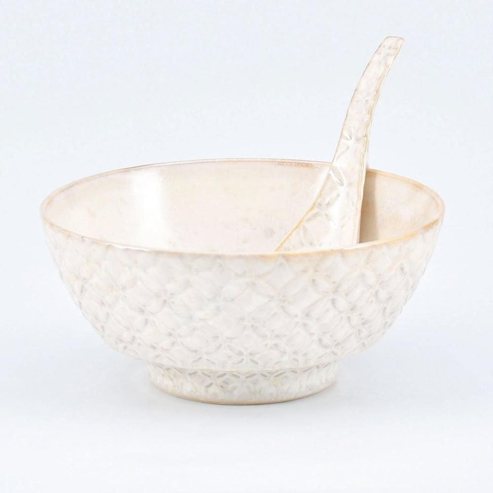 白結晶七宝 ラーメン鉢レンゲセット | 高級陶器 - 有田焼のまるぶん
