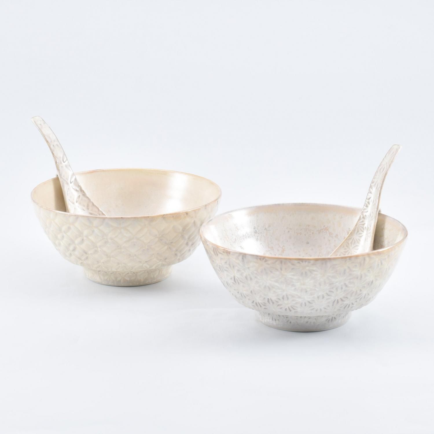 白結晶七宝 ラーメン鉢レンゲセット | 高級陶器 - 有田焼のまる