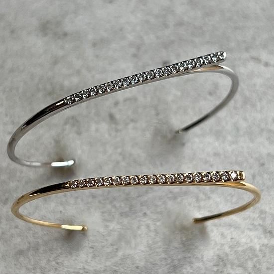 K18 / PT900 diamond line bangle - J_Products K18 / PT900 diamond line bangle - J_Products