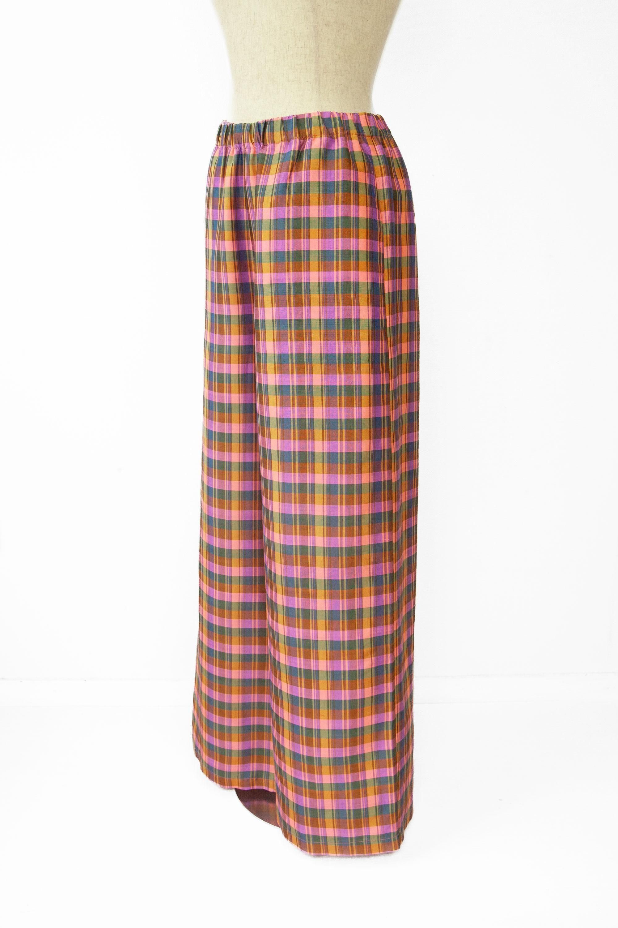 Wide Flow Pants / pink  blue check