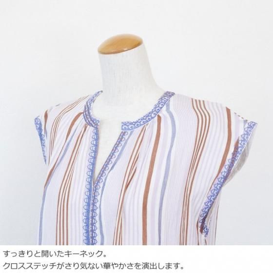 ヌキテパ　半袖ワンピース ne Quittez pas (ヌキテパ) ワンピース Cotton Voile Stripe