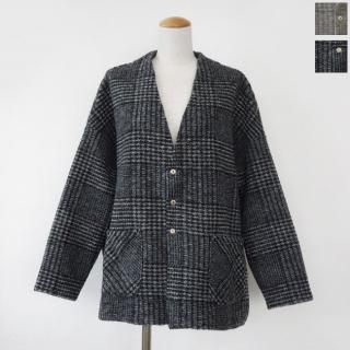 SALE [30%OFF] Le Melange (ルメランジュ) カーディガン グレンチェック スライバーニット コクーンシルエット Vネック 8451101 返品不可