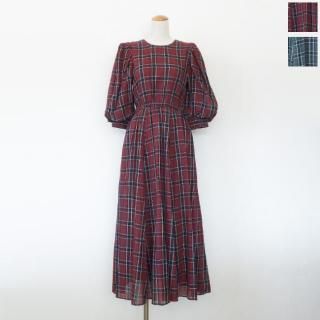 ne Quittez pas (̥ƥ) å  ԡ Cotton Voile Check Volume Sleeve Dress 010452FN1 
