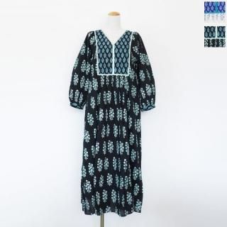 ne Quittez pas (̥ƥ)  ԡ Cotton Voile Ethnic Combination Print Gather Dress 010400CE1 