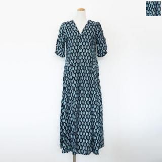 ヌキテパ ETHNIC PRINT FLARE SLEEVE DRESS ヌキテパEthnic Print Flare Sleeve Dress Cotton Voile Small