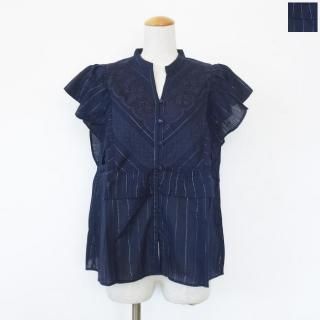 ne Quittez pas (̥ƥ) ֥饦 ե Cotton Lure x Stripe Lace Mix Blouse 010252WB1 