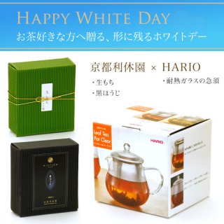 ハリオ製耐熱ガラスの急須 お茶とお菓子のセット（生もち・黒ほうじ）特別包装&のし teapot-set-04