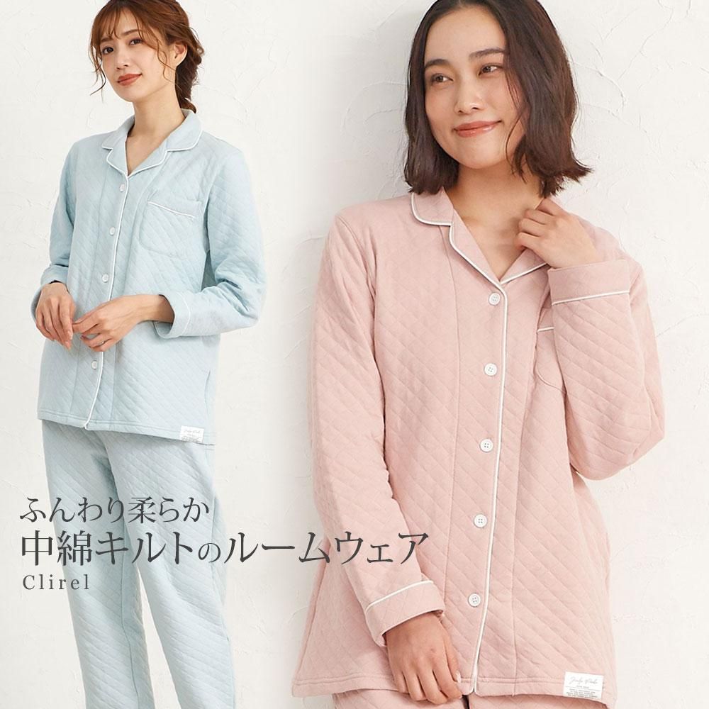 ルームウェア 上下セット キルティング 長袖 レディース パジャマ 中綿 クライレル ジェニファーパメラ M L XL ピンク ブルー Jennifer Pamela