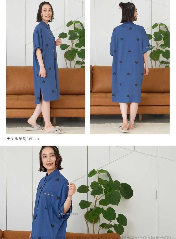 綿100% ルームウェア 半袖 ワンピース ハルティ レディース M L パジャマ ジェニファーパメラ ハート Jennifer Pamela