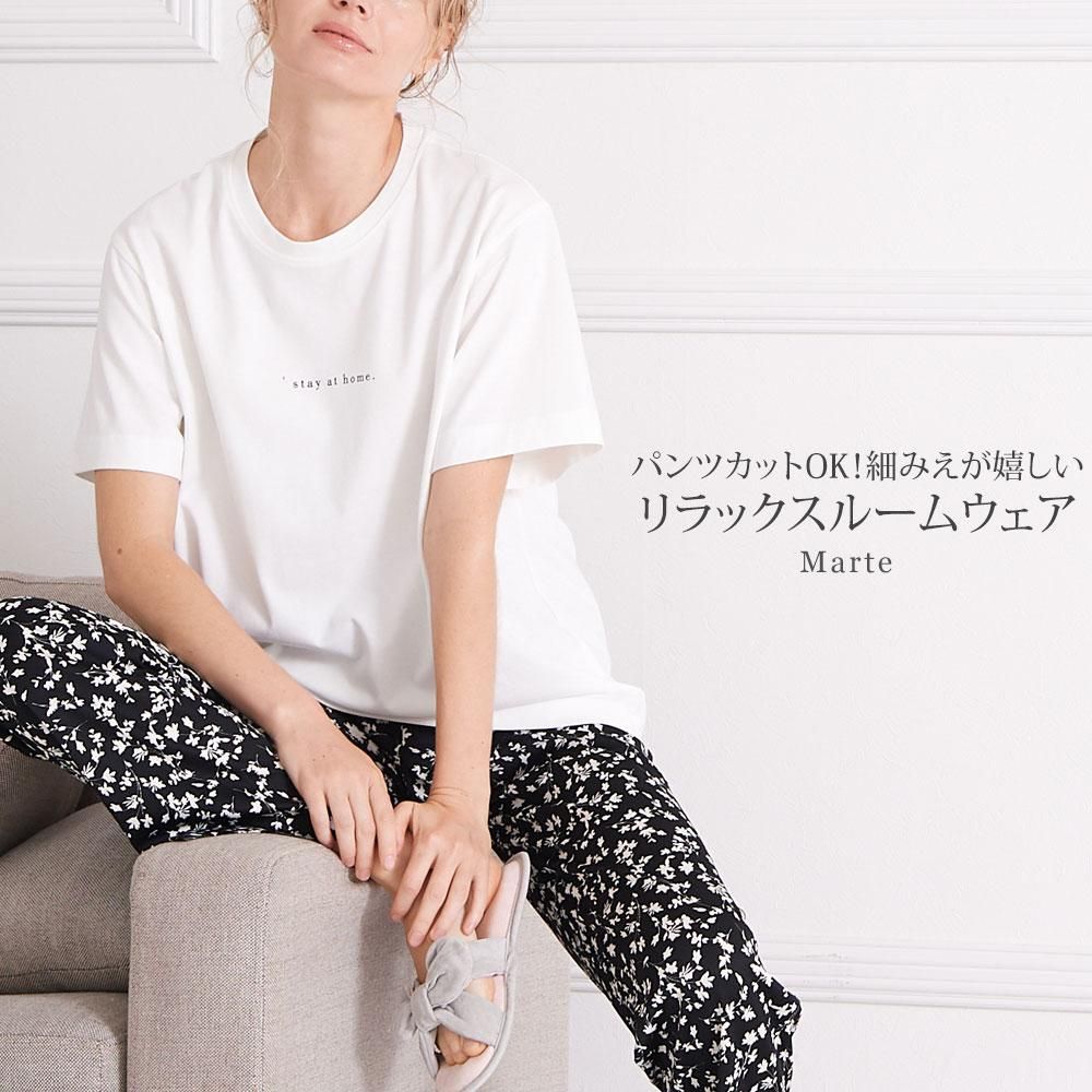 Jennifer Pamela ルームウェア レディース 上下セット パジャマ 半袖 マルテ Marte 花柄 プリーツ リラックスパンツ ジェニファーパメラ 夏 細みえ セルフカット
