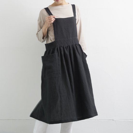 ピナフォアエプロン FF pinafore apron FF フラッフィリネン/ブラック