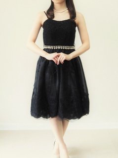 【販売】チュールレースベルト付きドレス（ブラック）【DR0126】