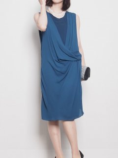 変形ドレープタイトドレス（ブルー）【DR0254】