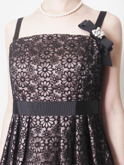 【Dress Black】ドレスブラック 日本製　花柄レース　ベアトップ　ドレス 販売】花柄レースベアトップドレス（ブラック） - トレンドの