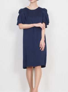 光沢サテンフリル袖ドレス（ネイビー）【DR0407】