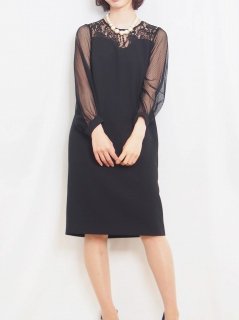 チュール袖ドレス（ブラック）【DR0417】