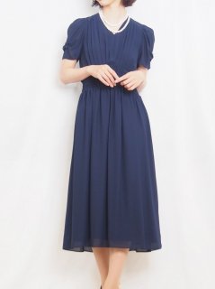 セミロング丈ドレス（ネイビー）【DR0416】