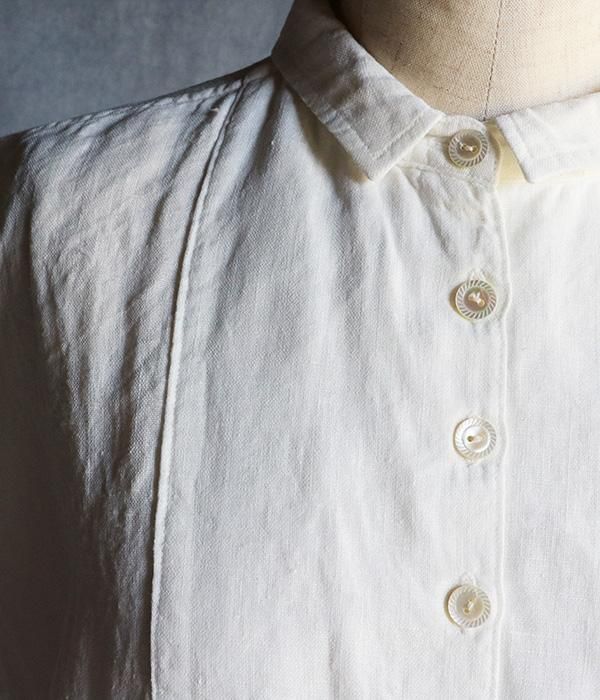 5つボタンワンピース 白 天然素材の洋服屋cimicuri 手作りのリネン服 ちみくりオンラインストア ハンドメイドの日常着