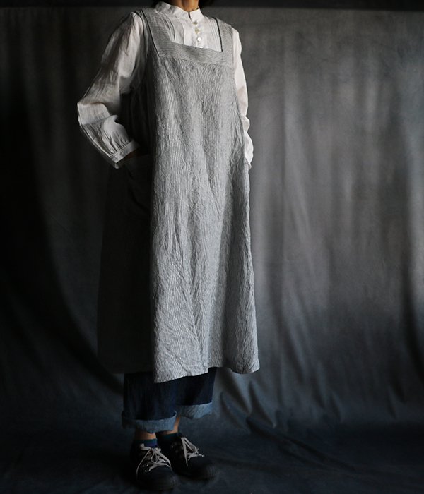 エプロンワンピ：ストライプ - 天然素材の洋服屋Cimicuri - 手作りの 