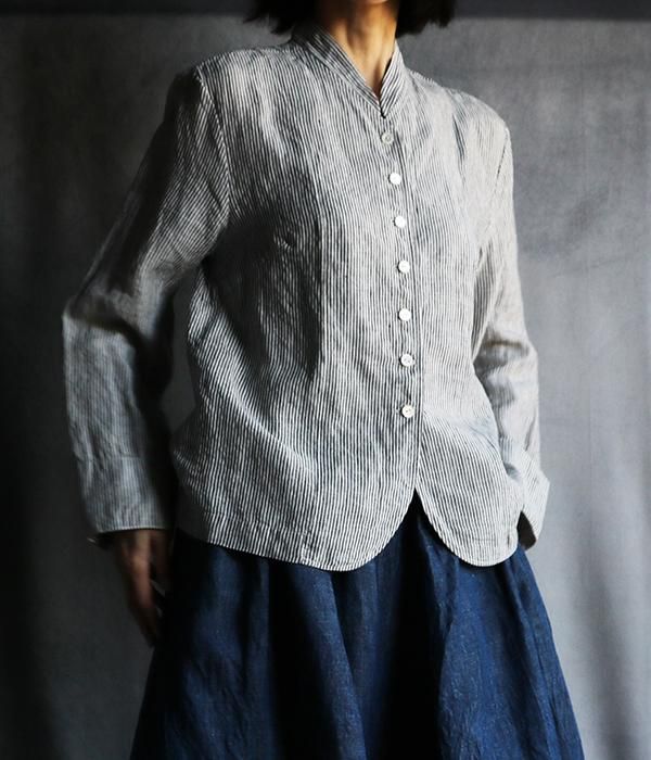 リネンジャケットストライプ 天然素材の洋服屋cimicuri 手作りのリネン服 ちみくりオンラインストア ハンドメイドの日常着
