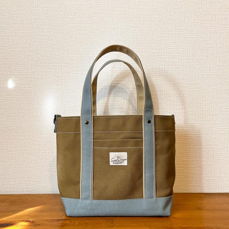 ストーングレー帆布トート|薄茶×アイスグレー - 小さな町で作る