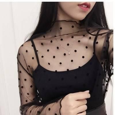 大きいサイズ シースルー メッシュトップス レディース 長袖 レイヤード 春新作 春服 春物 ゆったり ぽっちゃり シースルートップス 韓国 オルチャン 韓国プチプラファッション専門店 Leaflower リーフラワー
