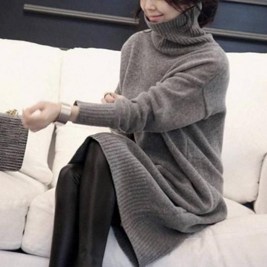 ニットワンピース 大きいサイズ ロングニットワンピース 冬新作 ロング タートルネック 冬物 冬服 韓国 オルチャン 韓国プチプラファッション専門店 Leaflower リーフラワー