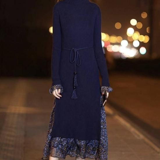 ニットワンピース 大きいサイズ 冬新作 ロングニットワンピース タートルニットワンピース タートルネック 冬 冬物 冬服 韓国 オルチャン 韓国プチプラファッション専門店 Leaflower リーフラワー